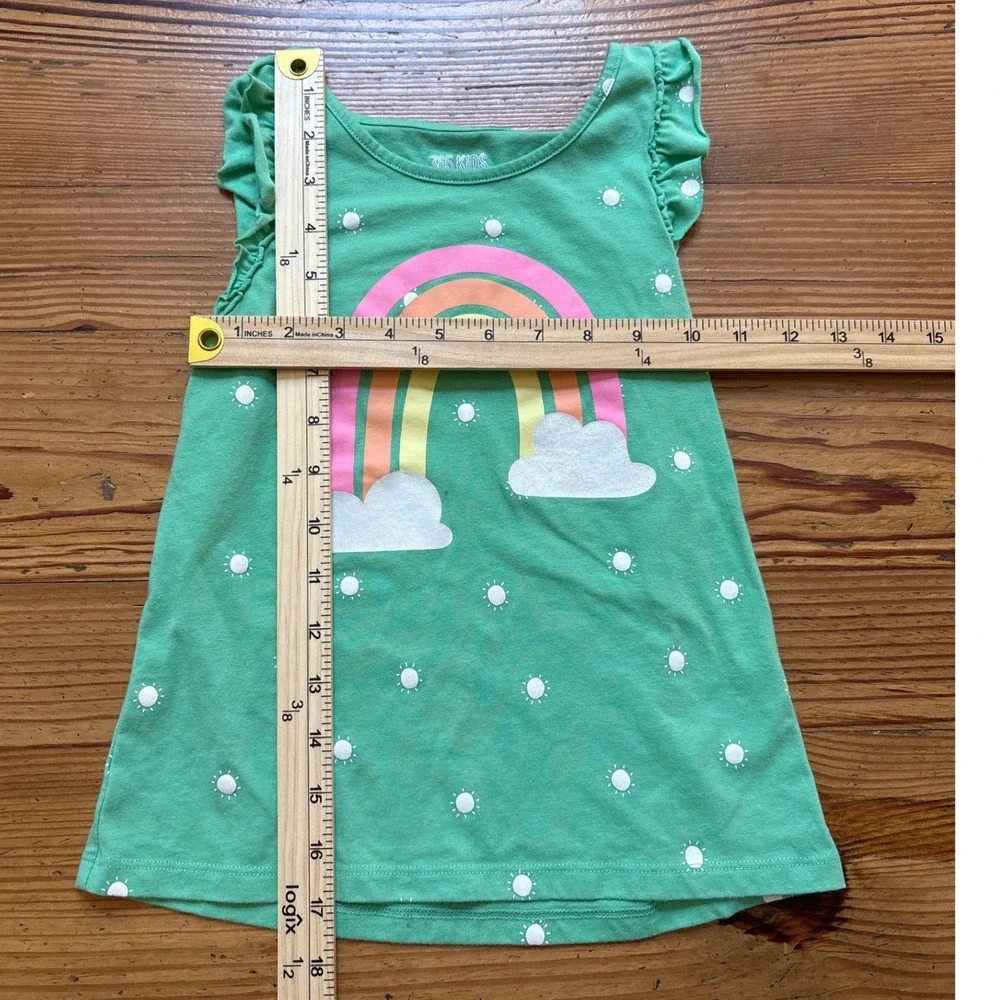 365 Kids Garanimals Rainbow Top Kids Green Excellent Ruffle Graphic‎ SIZE 8
